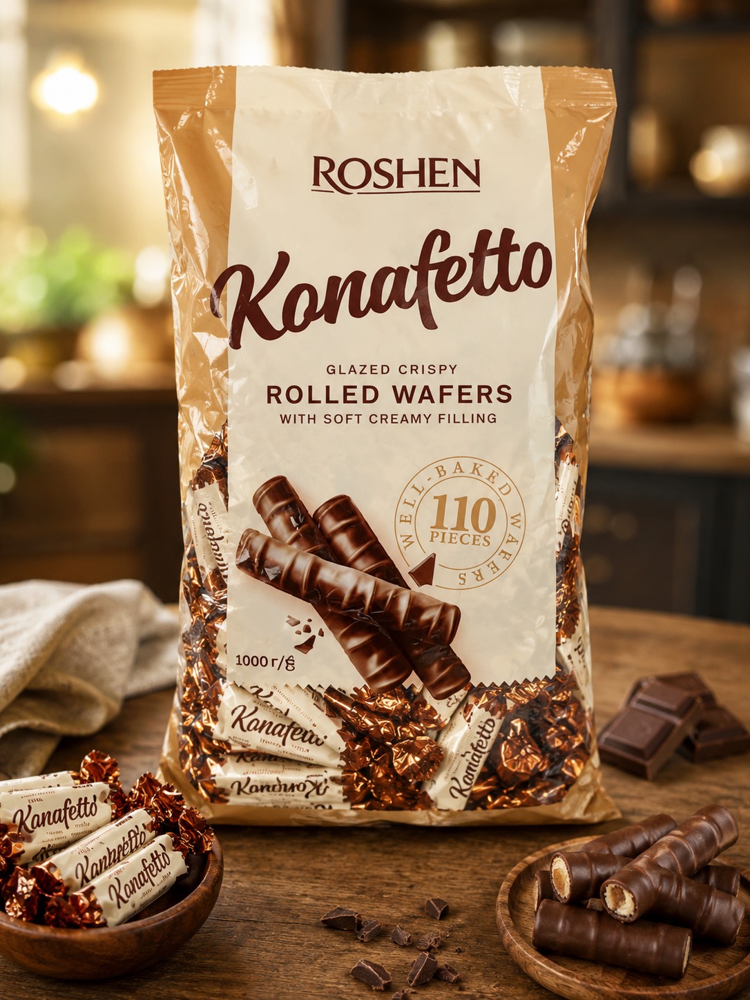 ویفر رول شکلاتی Roshen Konafetto مغز کرمی (1 کیلوگرم)
