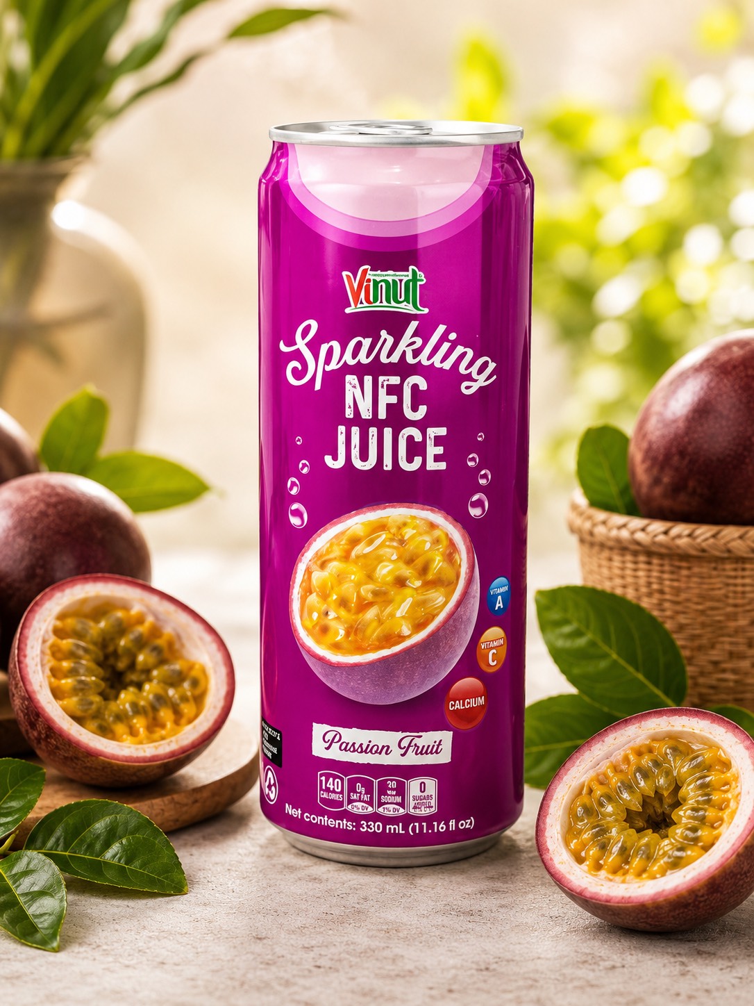 نوشیدنی گازدار با طعم پشن فروت(Vinut Sparkling NFC Juice Passion Fruit )