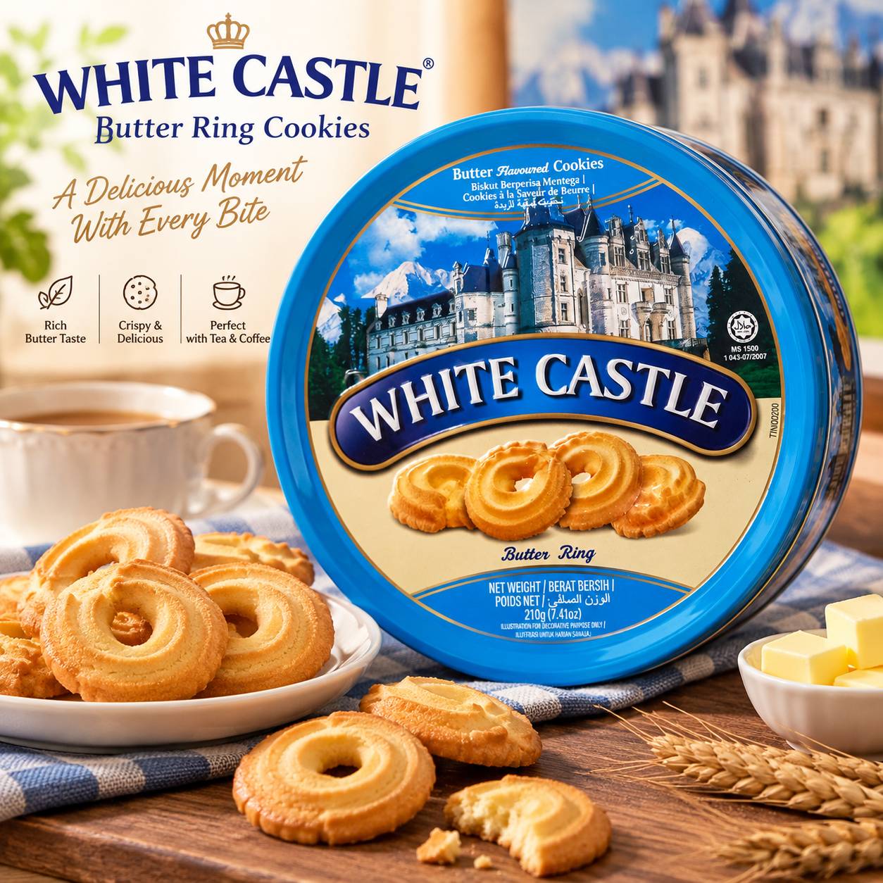 بیسکویت کره‌ای حلقه‌ای وایت کستل | White Castle Butter Ring Cookies(210 گرم)