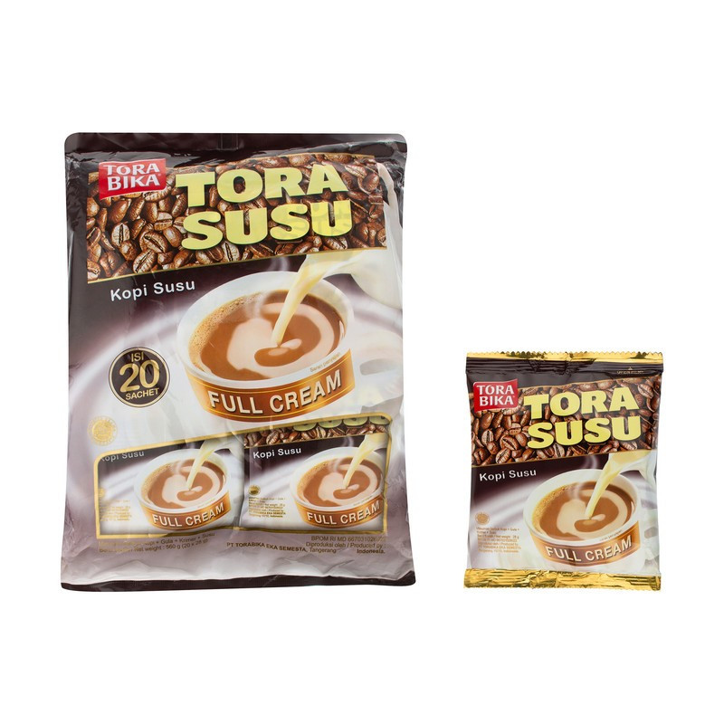 قهوه فوری شیر قهوه تورابیکا Tora Bika Tora Susu مدل Full Cream – بسته 20 عددی
